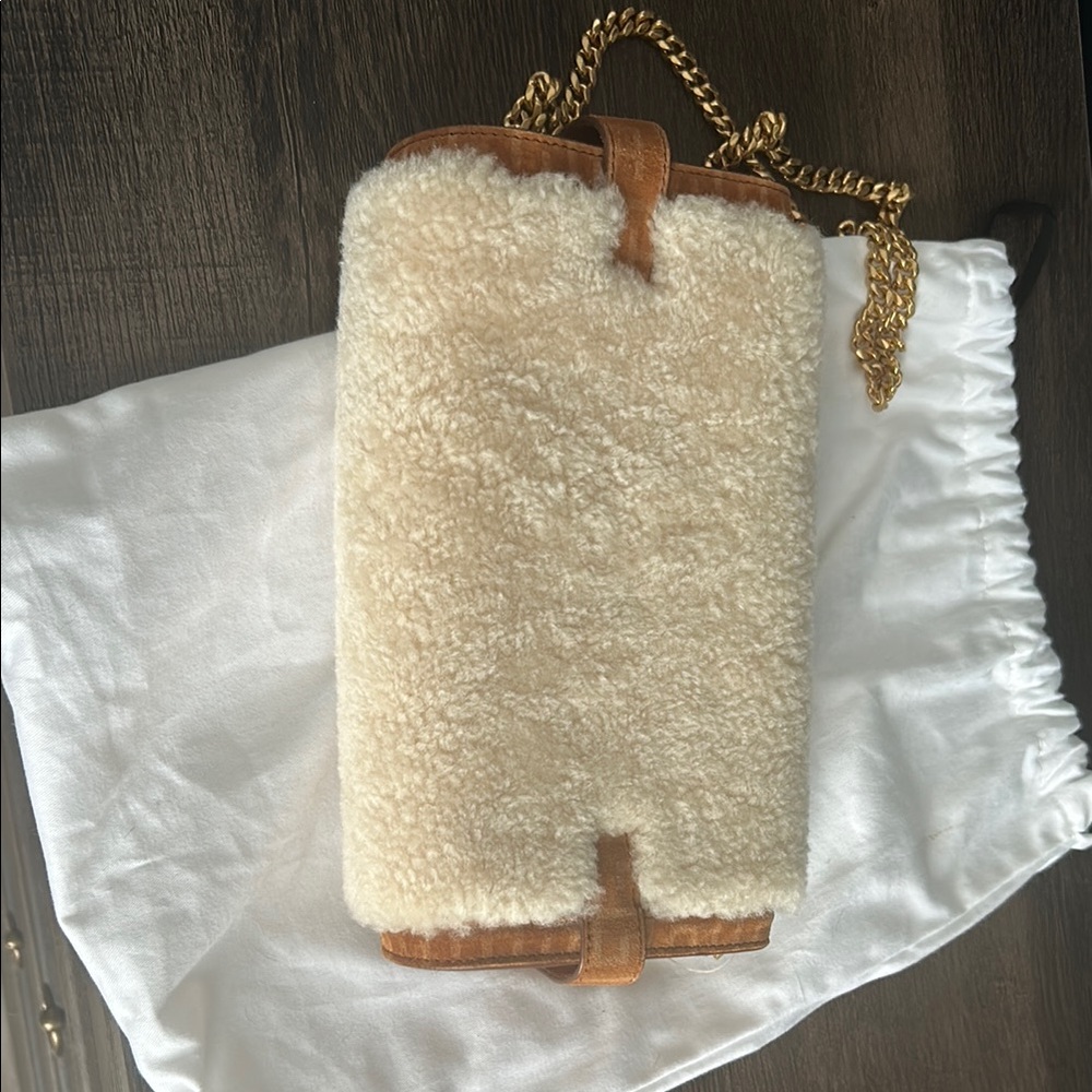 Balmain Cream and Brown Shearling Bag - Picture 2 of 3